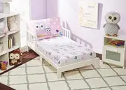 EVERYDAY KIDS 3-Piece Toddler Fitted Sheet, Flat Sheet and Pillowcase Set - Woodland Owls - 100% Cotton - Toddler Bed Sheets