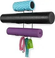 Wallniture Guru Wall Mount Yoga Mat Foam Roller and Towel Rack with 3 Hooks for Hanging Yoga Strap and Resistance Bands at Your Fitness Class or Home Gym 3-Sectional Metal