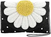 [MARY FRANCES] Oopsy Daisy Beaded Flower Crossbody Clutch Purse, Black, Black, Small
