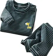 [Generic] Children's Velvet Set Warm Heating Autumn and Winter Pyjamas Children's Base Thickened Men's and Women's Home Long Preemie Outfits Girl (I, 9-10 Years)