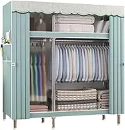 Polyester Portable Closets with Curtain Large Capacity Wardrobe with 1 Hanging Rod Stable Wardrobe Closet Green