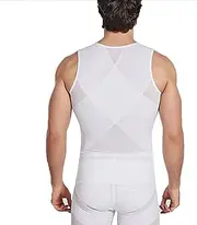 [WUJNANG] Abdomen Without Trace Men Invisible Leotard Waist Chest Abdomen Beautiful Body Vest,White-Large