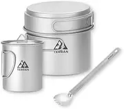 TERRAN Titanium Backpacking Starter Kit (Cooking Pot + Cup + Long Spork) Lightweight Camping Kit Ultralight Solo Hiking Set