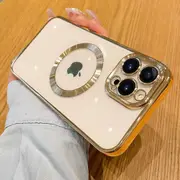 iPhone 15 Magnetic Case Clear Slim Shockproof Case Cover Golden