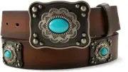 Ariat Western Womens Belt Leather Square Conchos Turquoise Stones Brown A1567602