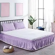 Liveinu Wrap Around Bed Skirt, Elastic Dust Ruffled 16 Inch Drop, with Adjustable Elastic Belt, Easy to Install, Purple