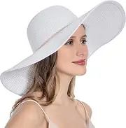 [Muryobao] Womens Sun Straw Hat Wide Brim UV UPF 50 Summer Hat Foldable Roll up Floppy Beach Cap for Women