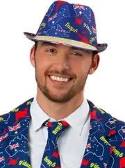 G'Day Blue Australian Print and Woven Straw Trilby Hat