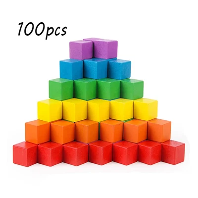 100Pcs/Set Wood Cubes Blocks 20Mm Blank Dice Square Corner Colorful Board Game D