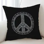 Mandala Pattern Black and White Peace Sign Cushion Cover