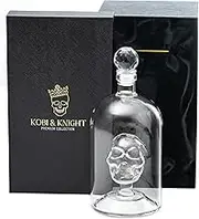 Kobi & Knight Premium Skull Decanter - Handmade Skull Whiskey Decanter with Airtight Stopper - Borosilicate Glass Skull Decanter - Thick Vodka, Rum, Gin, Tequila Bottle - 25fl oz / 750ml Skull Barware