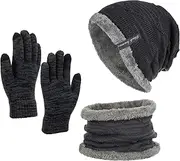 [Generic] Gloves Scarf Hat Set And Winter Solid Color Wool Hat Thickened Warm Ear Cold Knitted Hat Glove Scarf Three Set Hat Gloves Scarf