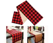 Christmas Decorations Cotton Burlap Classic Plaid Table Runner, Reversible Tablecloth Christms Table Decoration Holiday Home Decor