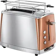 [Russell Hobbs] Luna 24290-56 Toaster [for 2 Slices] Stainless Steel Copper (Extra Wide Toast Slots, Including Bun Attachment, 6 Browning Levels + Defrost & Reheat Function, 1550W)