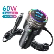 60W Bluetooth 5.4 FM Transmitter Dual Mics HiFi Deep Sound Type C Fast Charging