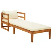Sun Lounger with Cream White Cushions Solid Acacia Wood vidaXL