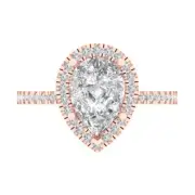 14K Rose Gold Halo Promise Ring, 2.38 ct Pear Cut Simulated Diamond