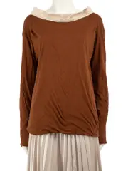 Brown Two-Tone Wide Neckline Top