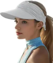 Womens Visor Sun Hat Wide Brim Cool Adjustable Summer UV One Size, White