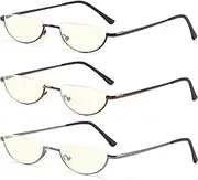 TOVEEN Half Lens Reading Glasses Blue Light Blocking, Half Moon Frame Semi Rim Spring Hinge Readers with Case for Men Women