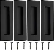 Malimali Recessed Finger Flush Pulls - 6 Inch Matte Black Stainless Steel Rectangular Door Pull Hardware (4 Pack) for Pocket, Closet Sliding and Barn Door