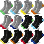 [Tsmollyu] Boys Socks 12 Pairs Low Cut Ankle Socks for Boy Sport Athletic Running Socks(5-7 Years), 6 Pairs Black + 6 Pairs Grey, 5-7 Years