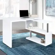 Rotatable Corner Computer Desk Home Workstation Study Table With Bookshelf White