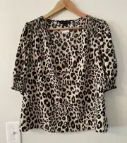 NWT SANCTUARY Woman’s Short Sleeve Button Front Top with Animal Print size L