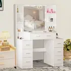 Modern Dressing Table Makeup Desk Mirrored Lighting Vanity Dresser Drawers Set