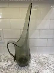 Vintage MCM Viking Glass Charcoal Swung Vase Pitcher 16” (9.5” Mouth)