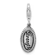 Sterling Silver Amore La Vita Rhodium-Plated Polished Antiqued Strength Charm With Fancy Lobster Clasp