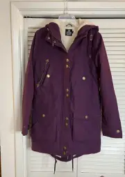 NWT $160 Volcom Women's Walk On By Small Purple Hooded Parka Sherpa Lined Jacket
