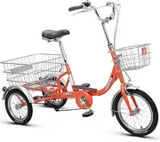 DEFGHIJ 14 in Tricycle Trike Bike 3 Wheel Cruiser Bike Steel Frame Commuter Exercise Bike with Adjustable Seat and Enlarged Cargo Basket for Seniors Women Men(Size:Orange)