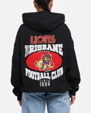 [MITCHELL & NESS] Mitchell & Ness Brisbane Lions Team Hoodie Solid Black - Size S S Solid Black