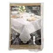 Vintage Tablecloth White Fantasy Lace Vinyl No Iron NEW 54x72 Cottage #135