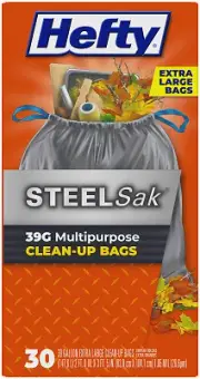 4 Pack Steel Sak Heavy-Duty Drawstring Contractor CleanUp Trash Bags,Gray,28-Ct.