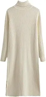 [Generic] Women Autumn-Winter Turtleneck Thick Maxi Sweater Pullovers Dress Basic Sweater Side Slit Hem Dresses