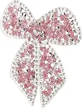 HAWILLOSCH Bow-Knot Diamond DIY Sequin Patch Gems Appliques Party Rhinestones Embroidery Patches Wedding Decor Embroidered Patch Decoration Sewing Beaded Patch Sew Faux Clothing Resin Pink