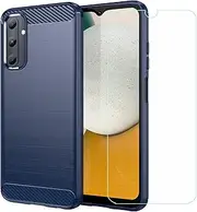 LCEHTOGYE Carbon Fiber Cover for Samsung Galaxy A05S + HD Tempered Glass,Shell TPU Bumper Protective Back Case - Anti-Scratch Screen Protector for Samsung Galaxy A05S (6,7")-MFLS - Blue