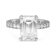 Emerald Cut Lab Grown Diamond Engagement Ring 14K White Gold 4.05Cttw