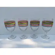 4 Libbey Mambo Fiesta Striped Clear Water / Iced Tea Goblets