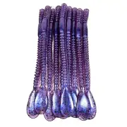 10 Hand Poured 6.5” Paddle Tail Ring Plastic Worms. “Purple Neon Crawler”
