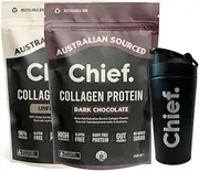 Bundle Pack | 2 x Bags + Free Shaker | Chief Nutrition Grass-fed Collagen Protein Powder 450 g (per bag) (2 Bags + 1 Shaker, 1 x Dark Chocolate + 1 x Unflavoured)