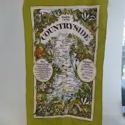 Vintage Wildlife Countryside Cotton Tea Towel Lion Britain New Old Stock Green