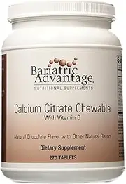 Bariatric Advantage Calcium Citrate Chewable 500mg with Vitamin D3 for Bariatric Surgery Patients Including Gastric Bypass and Sleeve Gastrectomy, Low Sugar - Chocolate Flavor, 270 Count