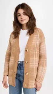 NWT $525 VINCE Fuzzy "Scotch Plaid" Brushed Alpaca Knit Cardigan Sweater XS/S