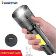 Super Bright LED P50 Flashlight with Side Light USB Charging Torch Lantern