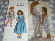 SIMPLICITY 7195 GIRLS PULLOVER JUMPSUIT & JUMPER OR SUNDRESS PATTERN-UNCUT-2-6X