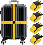 GENHY Luggage Straps, Adjustable Bag Strap Keep Suitcase Secure While,Non-Slip Travel Luggage Straps（4 Pack,Yellow）