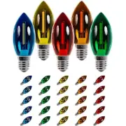 25 Packs C9 LED Light Bulbs, E17 Intermediate Base, 1W Shatterproof Multicolor